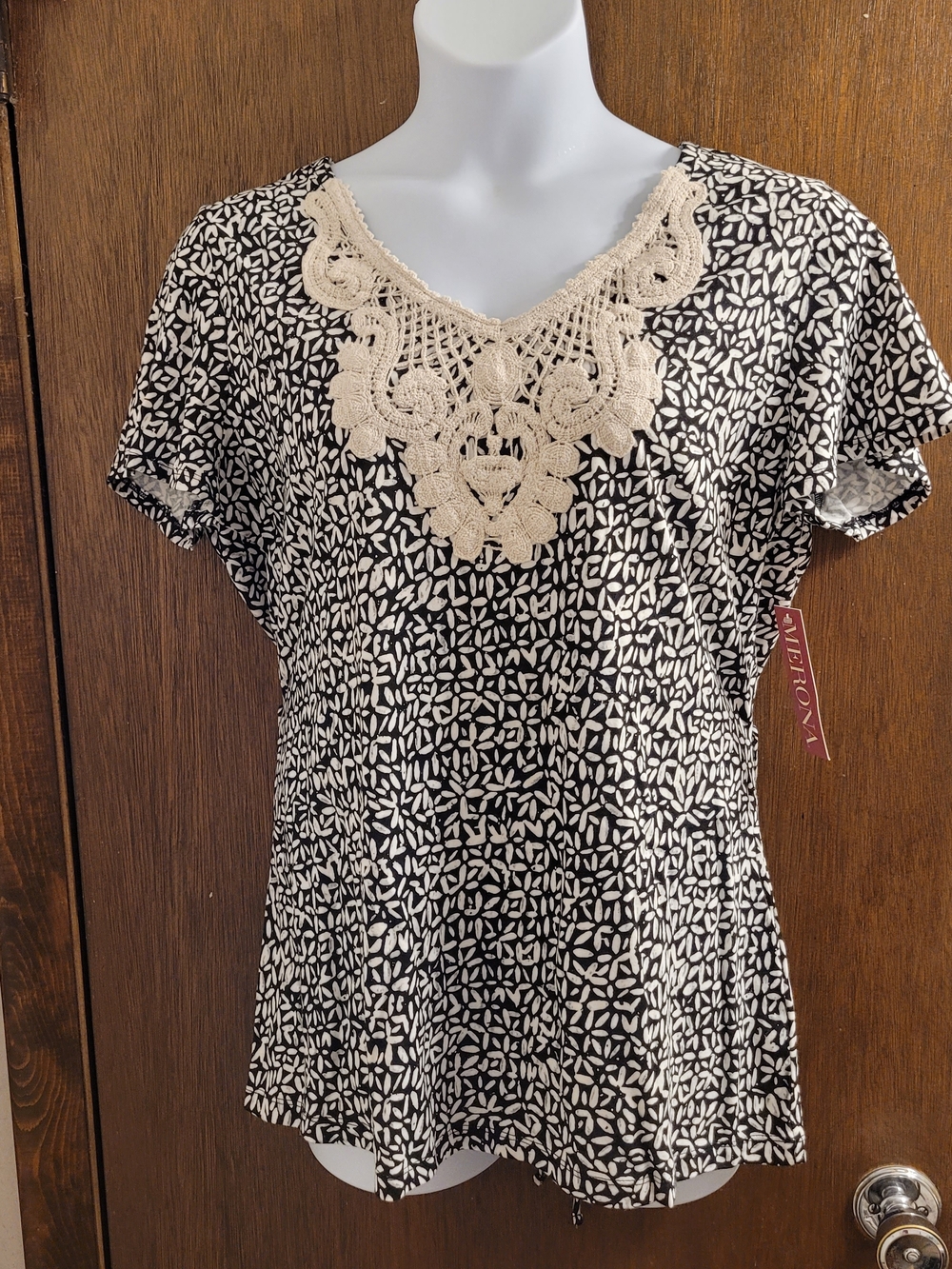 Merona Y2K Black Cream Crochet Detail Fairycore Cottagecore Size 2X NWT Tie Back